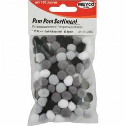 ΠΟΜ-ΠΟΜ ΡΟΜ-ΡΟΜ MEYCO Φ10mm 120τεμ. (λευκό- μαύρο- γκρι)